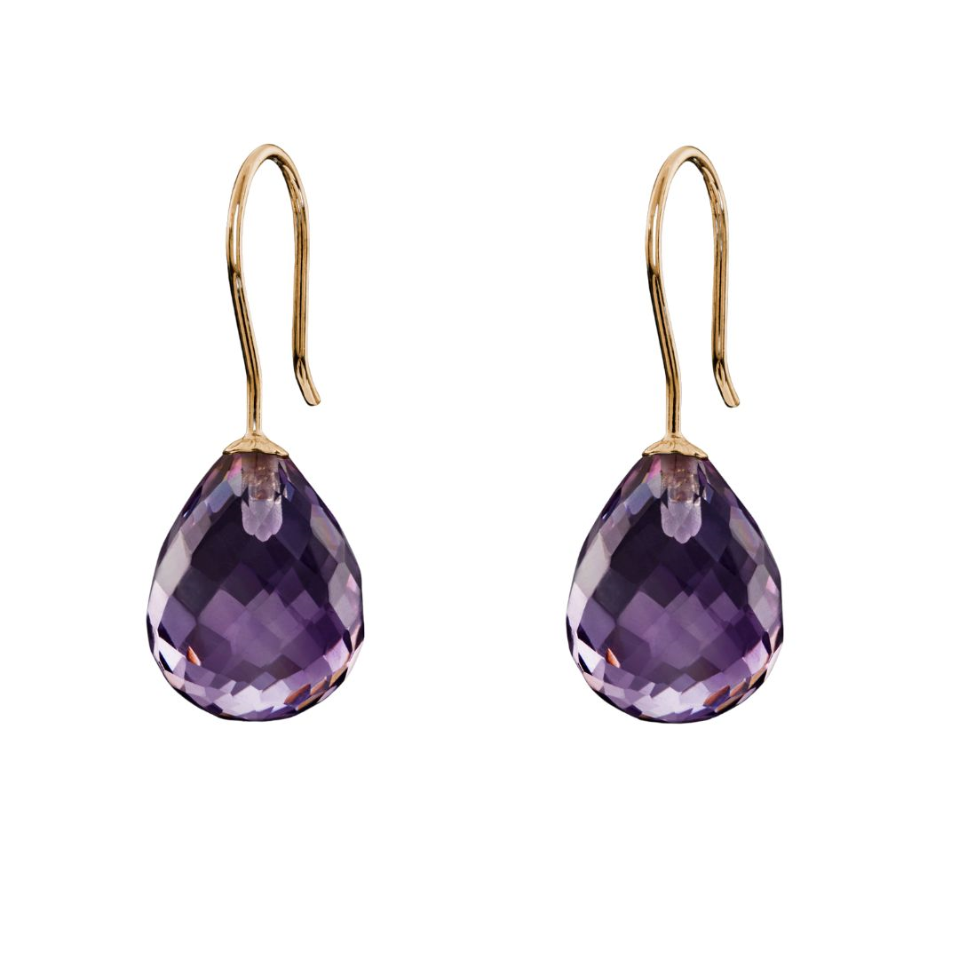 Snoepjes | 14 karaat geelgouden oorhangers met paarse amethist | druppelvormig 12 x 10 mm
