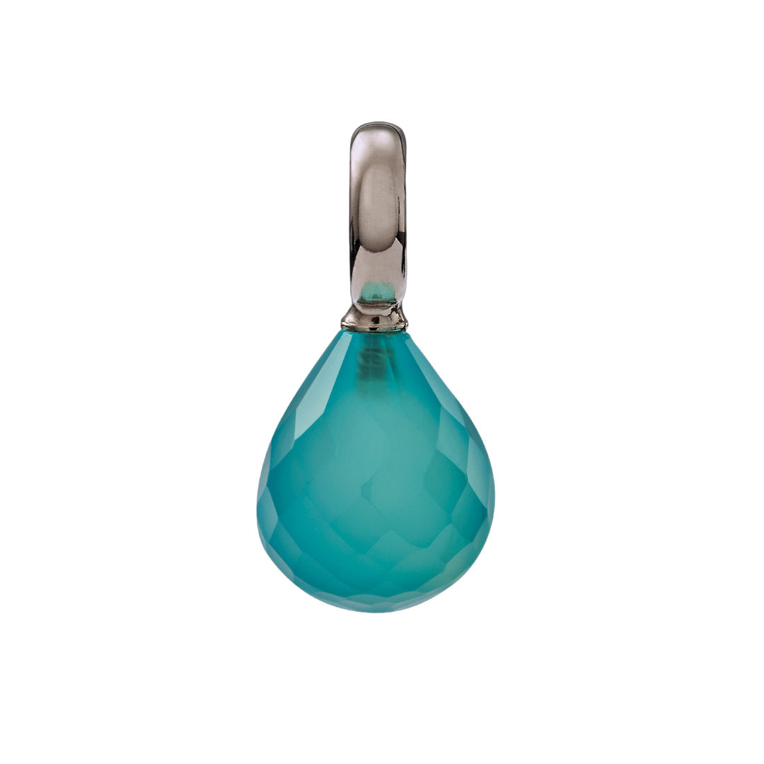 Snoepjes | 14 karaat witgouden hanger met blauwe kwarts | druppelvormig 12 x 10 mm | met groot oog