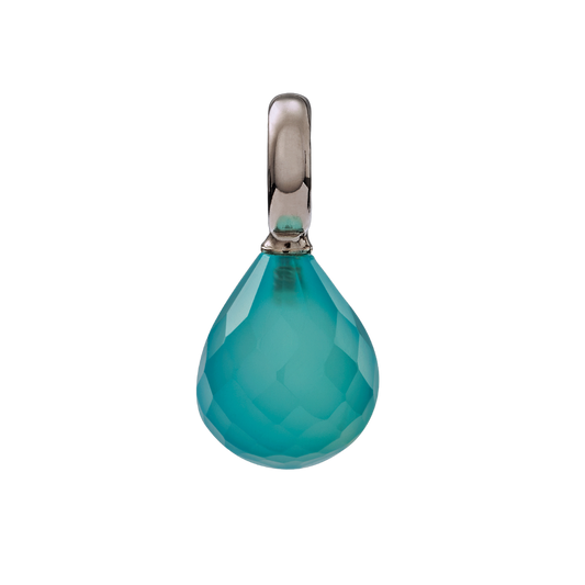 Snoepjes | 14 karaat witgouden hanger met blauwe kwarts | druppelvormig 12 x 10 mm | met groot oog