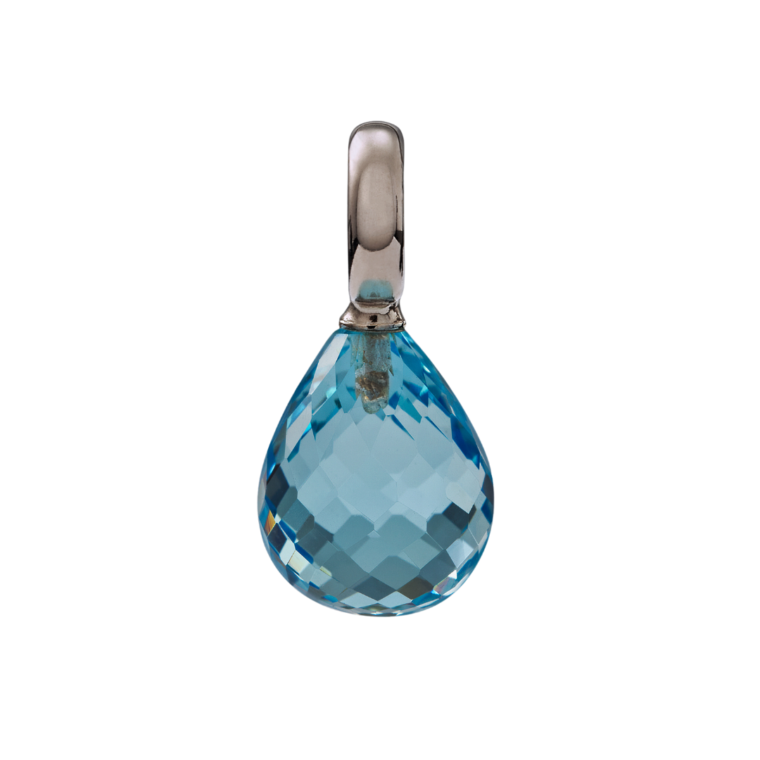 Snoepjes | 14 karaat witgouden hanger met blauwe topaas | druppelvormig 12 x 10 mm | met groot oog