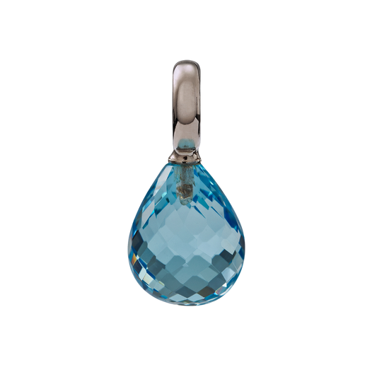 Snoepjes | 14 karaat witgouden hanger met blauwe topaas | druppelvormig 12 x 10 mm | met groot oog