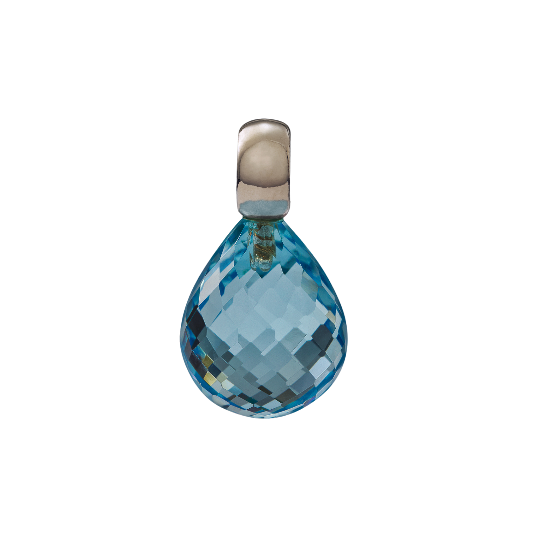 Snoepjes | 14 karaat witgouden hanger met blauwe topaas | druppelvormig 12 x 10 mm | met klein oog