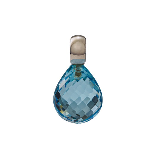 Snoepjes | 14 karaat witgouden hanger met blauwe topaas | druppelvormig 12 x 10 mm | met klein oog