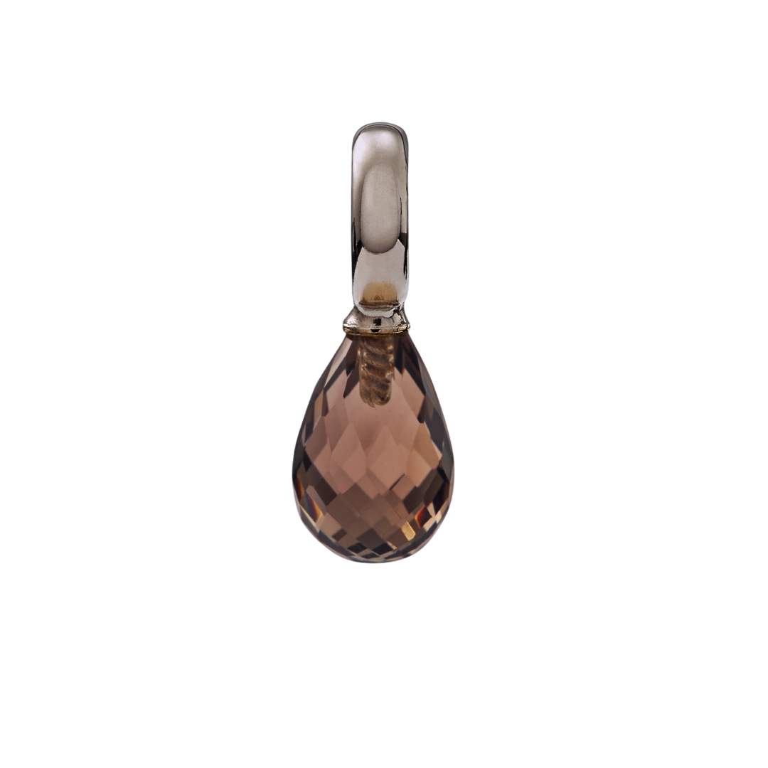 Snoepjes | 14 karaat witgouden hanger met bruine rookkwarts | druppelvormig 10 x 7 mm | met groot oog