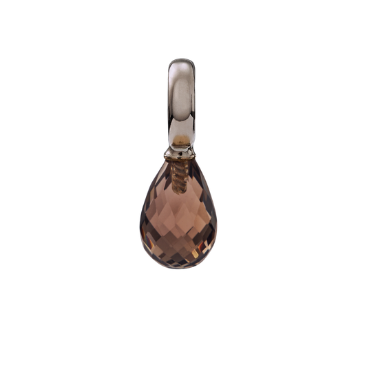 Snoepjes | 14 karaat witgouden hanger met bruine rookkwarts | druppelvormig 10 x 7 mm | met groot oog