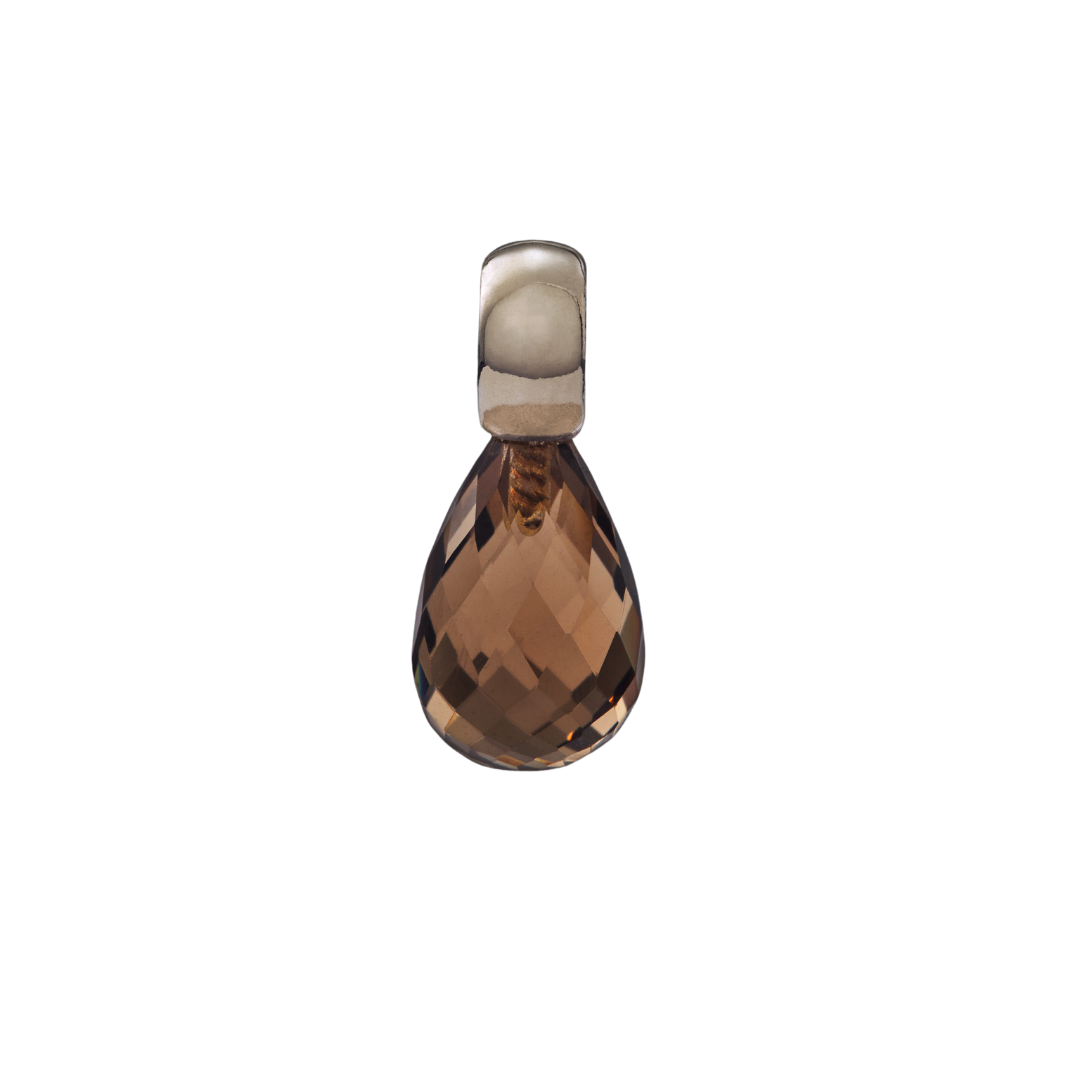 Snoepjes | 14 karaat witgouden hanger met bruine rookkwarts | druppelvormig 10 x 7 mm | met klein oog