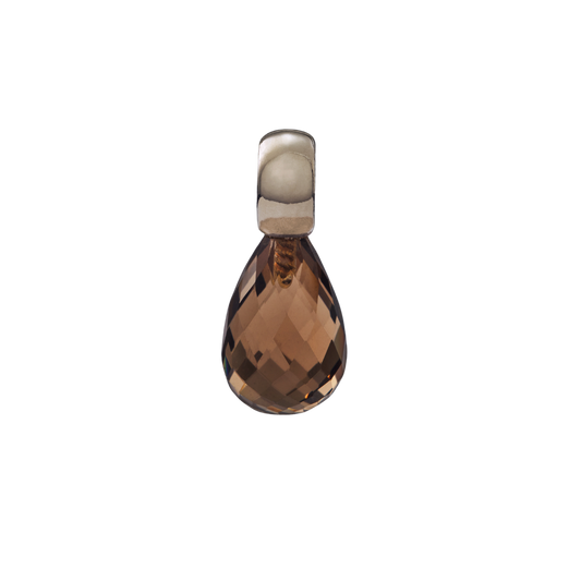 Snoepjes | 14 karaat witgouden hanger met bruine rookkwarts | druppelvormig 10 x 7 mm | met klein oog