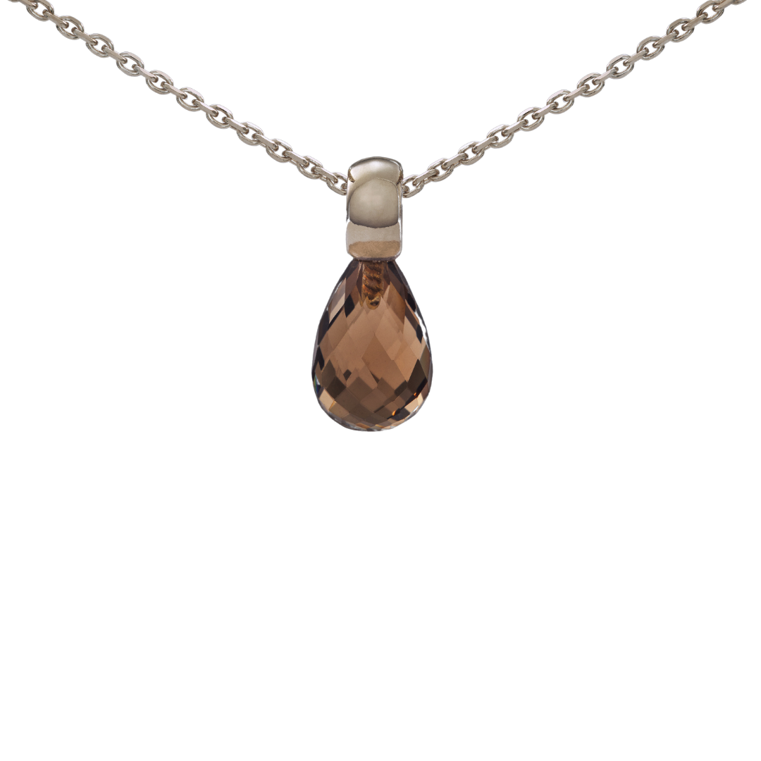 Snoepjes | 14 karaat witgouden hanger met bruine rookkwarts | druppelvormig 10 x 7 mm | met klein oog