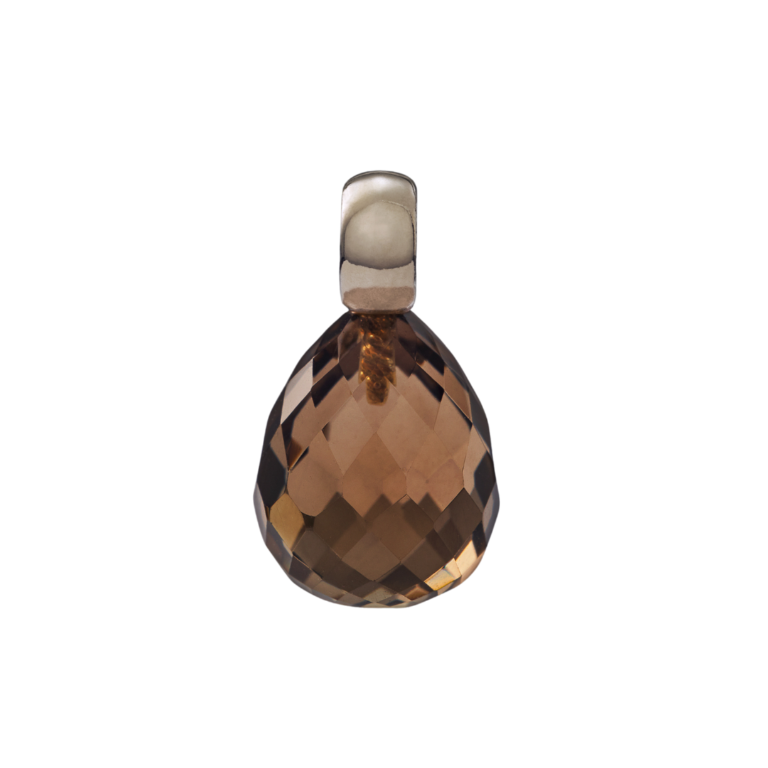 Snoepjes | 14 karaat witgouden hanger met bruine rookkwarts | druppelvormig 12 x 10 mm | met klein oog