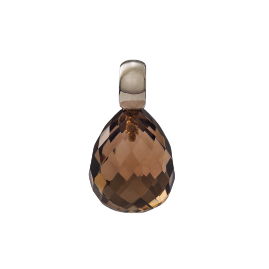 Snoepjes | 14 karaat witgouden hanger met bruine rookkwarts | druppelvormig 12 x 10 mm | met klein oog