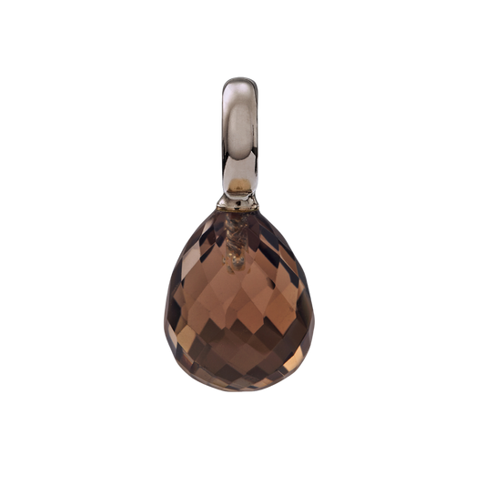 Snoepjes | 14 karaat witgouden hanger met bruine rookkwarts | druppelvormig 12 x10 mm | met groot oog