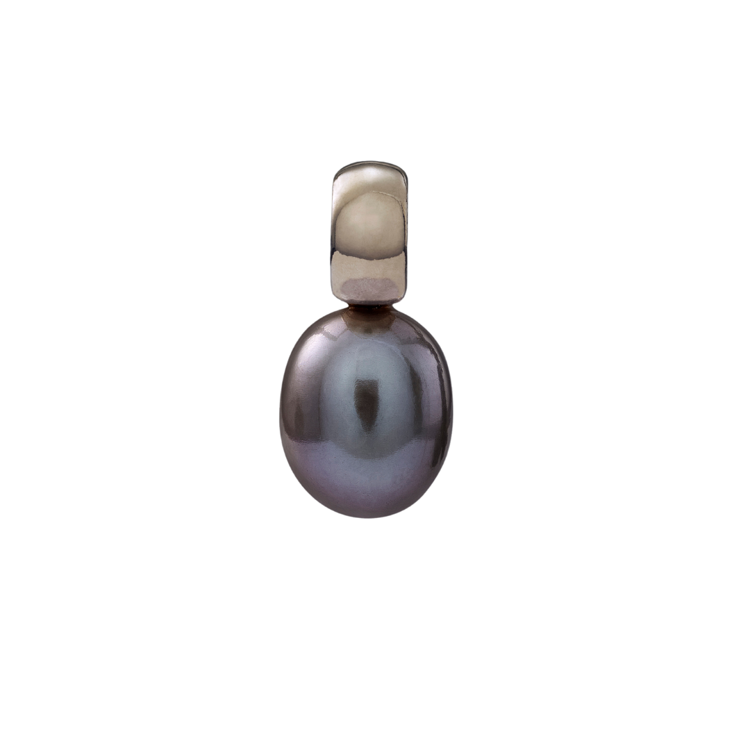 Snoepjes | 14 karaat witgouden hanger met donkergrijze zoetwaterparel | druppelvormig 7.5 - 8 mm | met klein oog