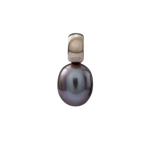 Snoepjes | 14 karaat witgouden hanger met donkergrijze zoetwaterparel | druppelvormig 7.5 - 8 mm | met klein oog