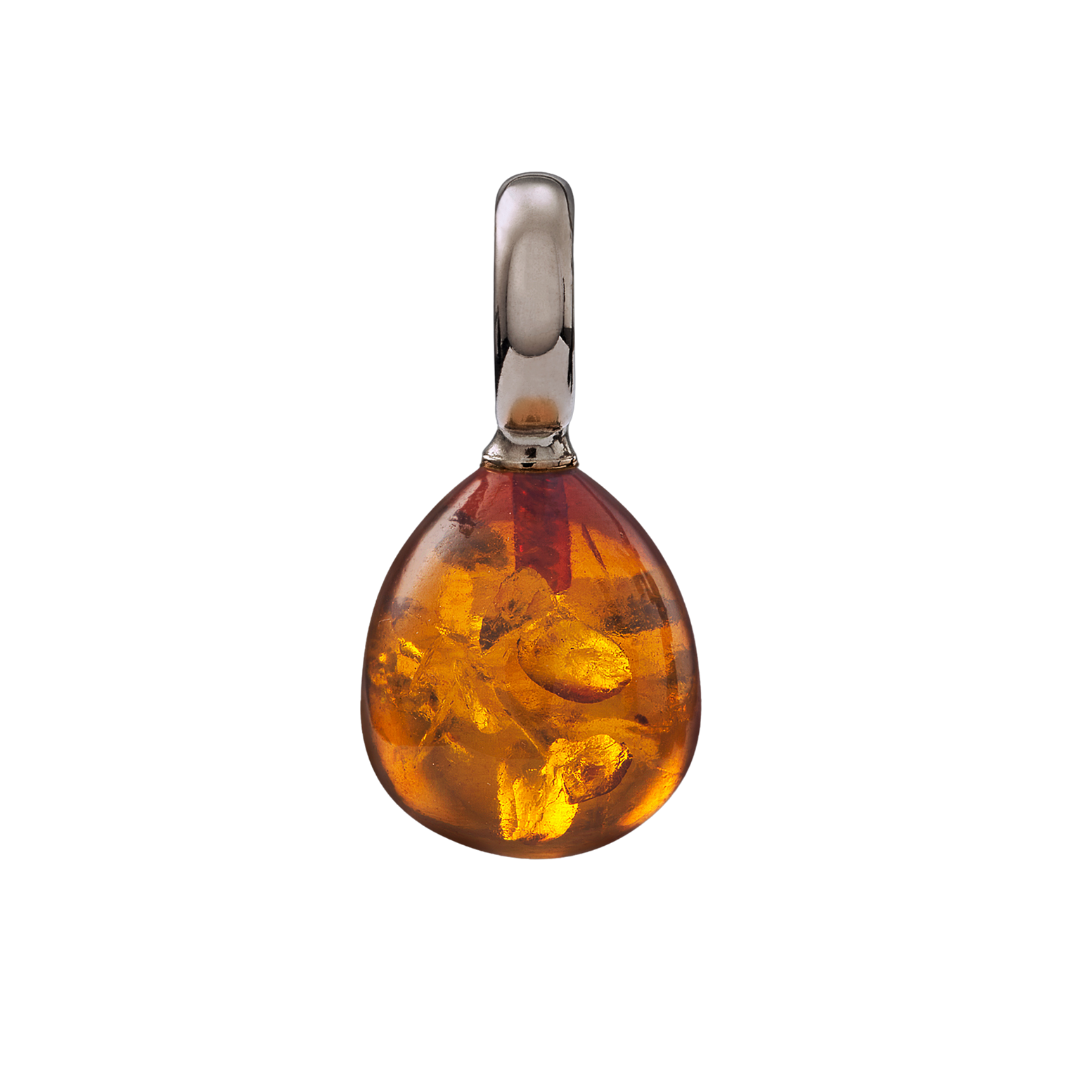 Snoepjes | 14 karaat witgouden hanger met geeloranje barnsteen | druppelvormig 12 x 10 mm | met groot oog