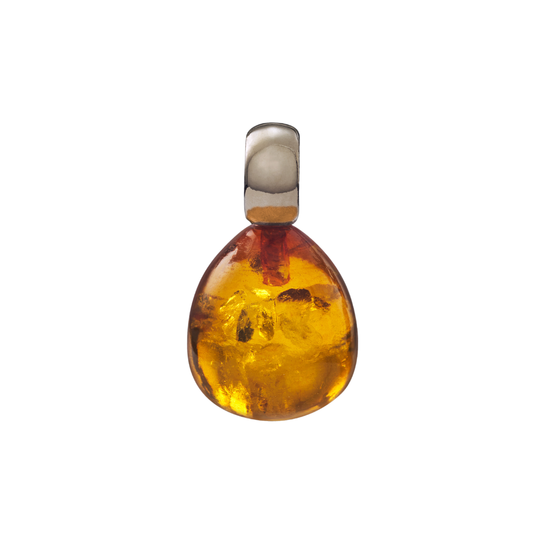 Snoepjes | 14 karaat witgouden hanger met geeloranje barnsteen | druppelvormig 12 x 10 mm | met klein oog