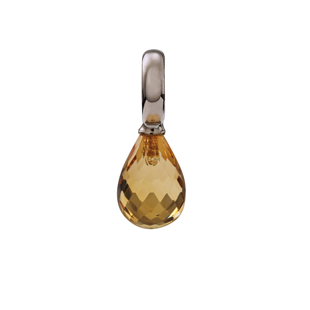 Snoepjes | 14 karaat witgouden hanger met gele citrien | druppelvormig 10 x 7  mm | met groot oog