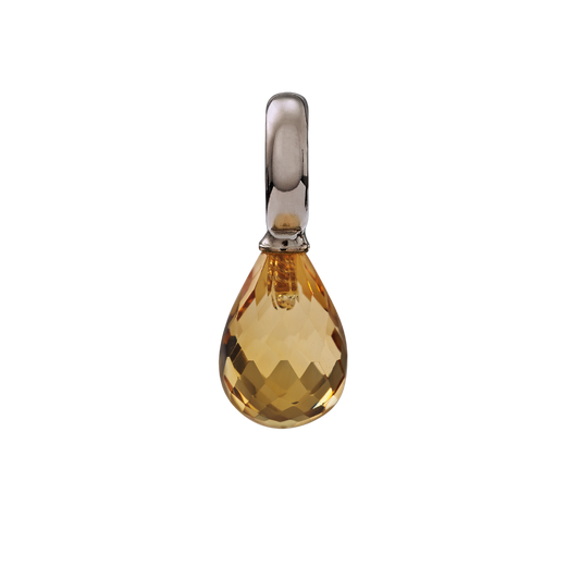 Snoepjes | 14 karaat witgouden hanger met gele citrien | druppelvormig 10 x 7  mm | met groot oog