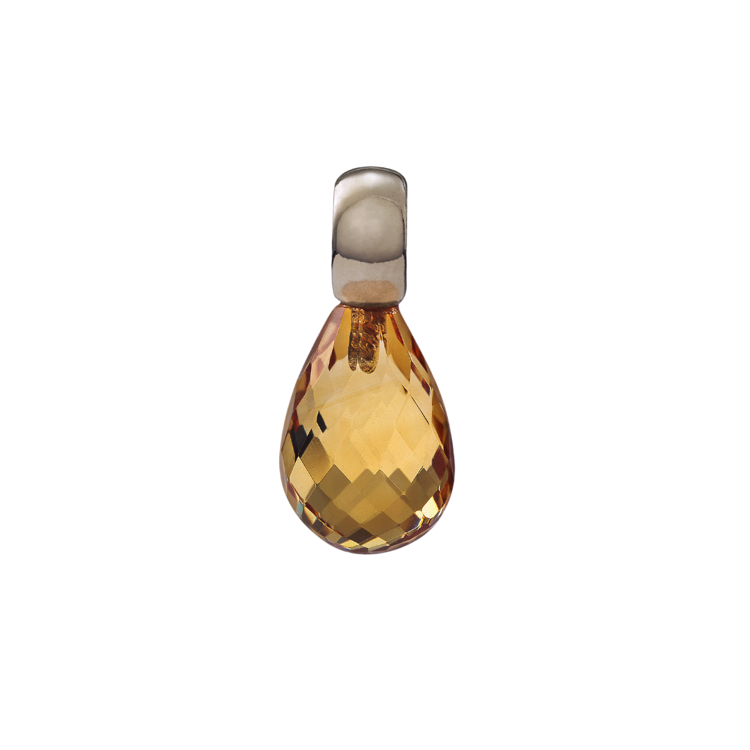 Snoepjes | 14 karaat witgouden hanger met gele citrien | druppelvormig 10 x 7  mm | met klein oog