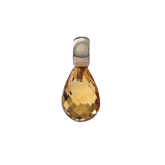 Snoepjes | 14 karaat witgouden hanger met gele citrien | druppelvormig 10 x 7  mm | met klein oog