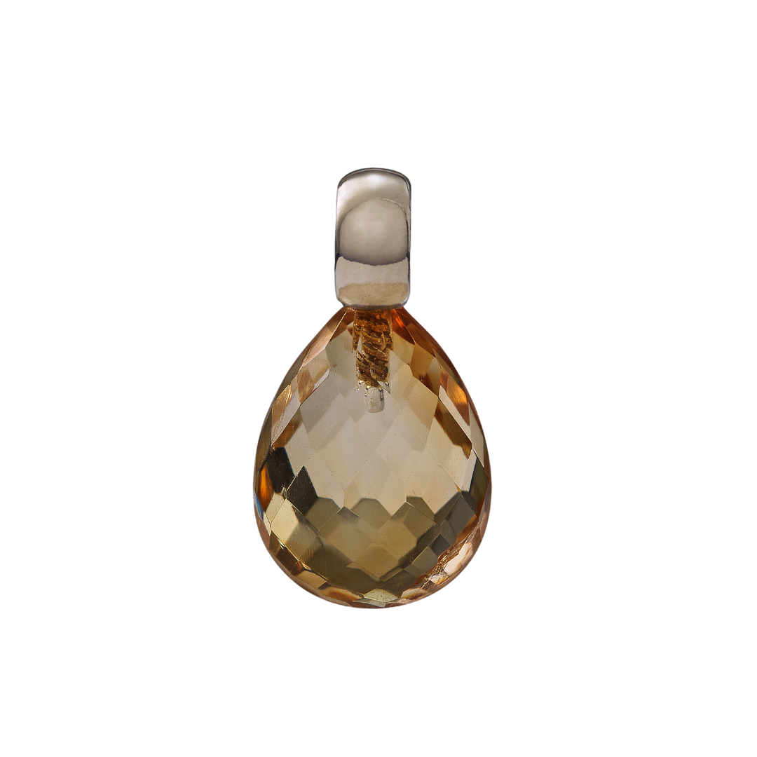 Snoepjes | 14 karaat witgouden hanger met gele citrien | druppelvormig 12 x 10 mm | met klein oog