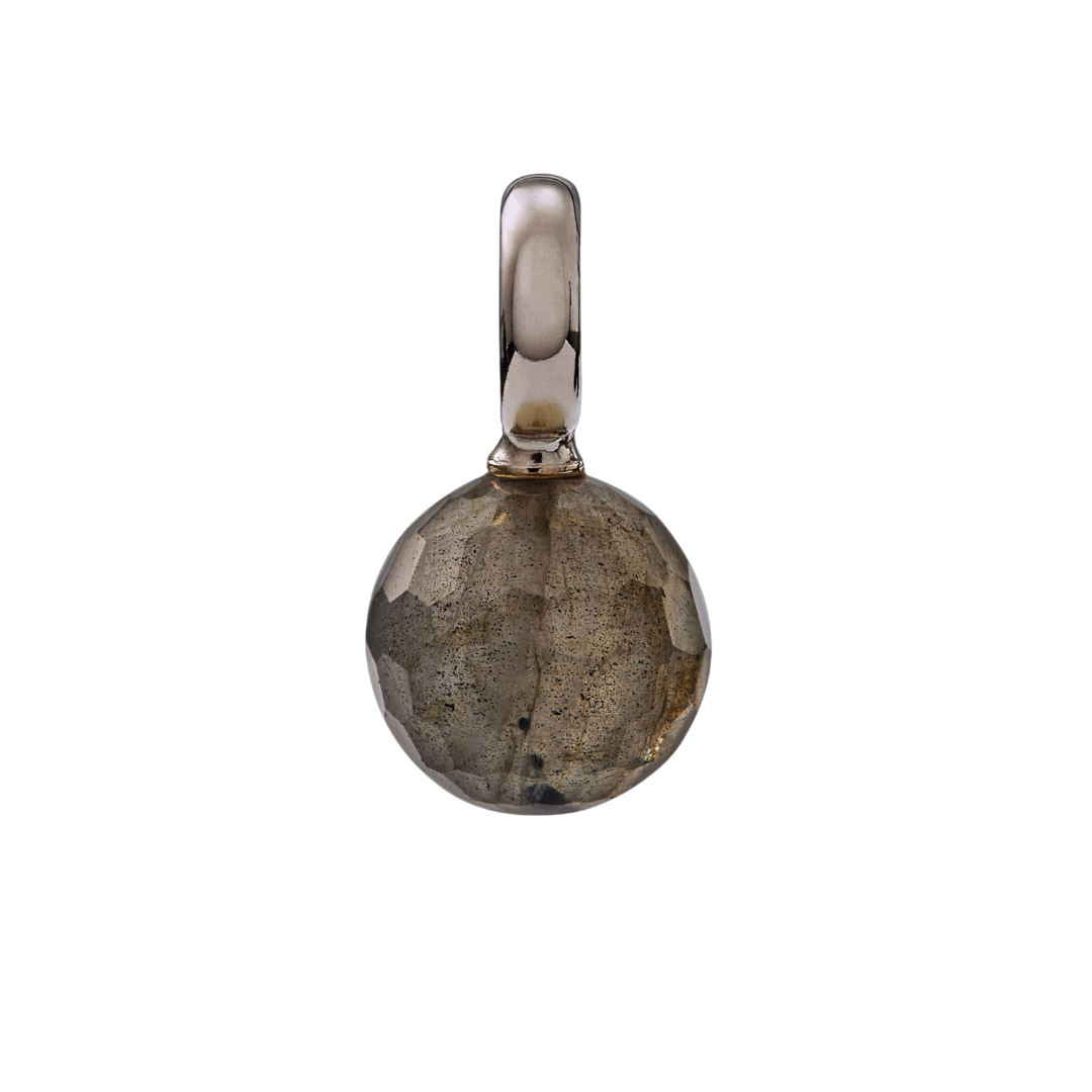 Snoepjes | 14 karaat witgouden hanger met groengrijze labradoriet | balvormig 10 mm | met groot oog