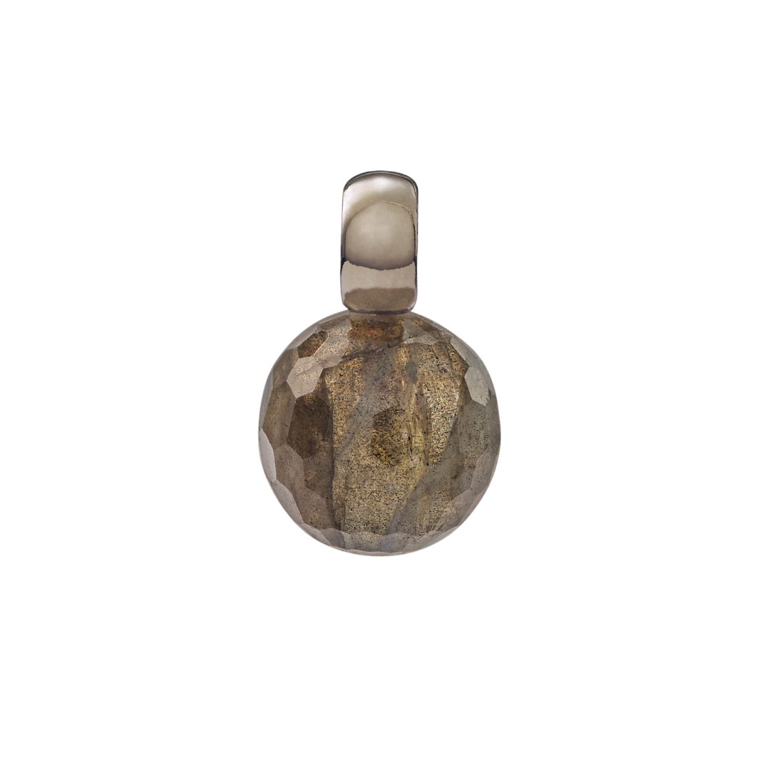 Snoepjes | 14 karaat witgouden hanger met groengrijze labradoriet | balvormig 10 mm | met klein oog