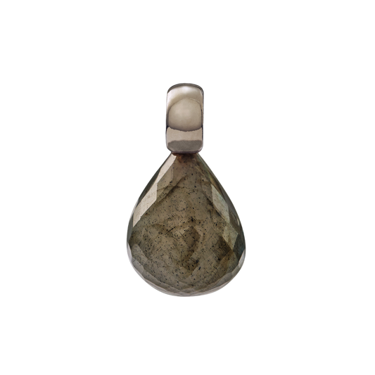 Snoepjes | 14 karaat witgouden hanger met labradoriet | druppelvormig 12 x 10 mm | met klein oog