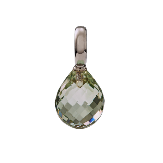 Snoepjes | 14 karaat witgouden hanger met lichtgroene prasioliet | druppelvormig 12 x 10 mm | met groot oog