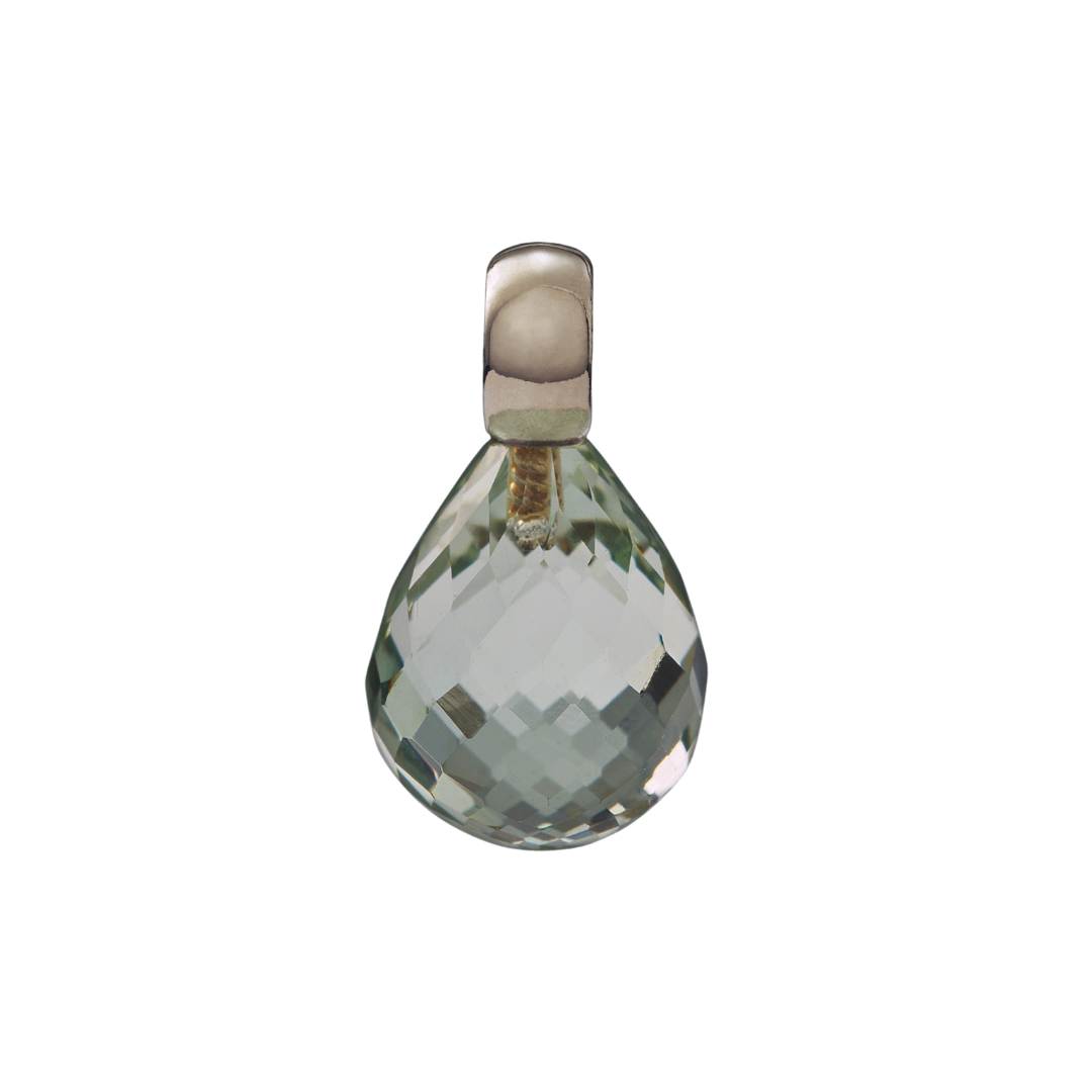 Snoepjes | 14 karaat witgouden hanger met lichtgroene prasioliet | druppelvormig 12 x 10 mm | met klein oog