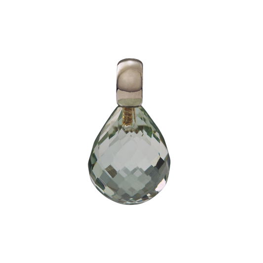 Snoepjes | 14 karaat witgouden hanger met lichtgroene prasioliet | druppelvormig 12 x 10 mm | met klein oog