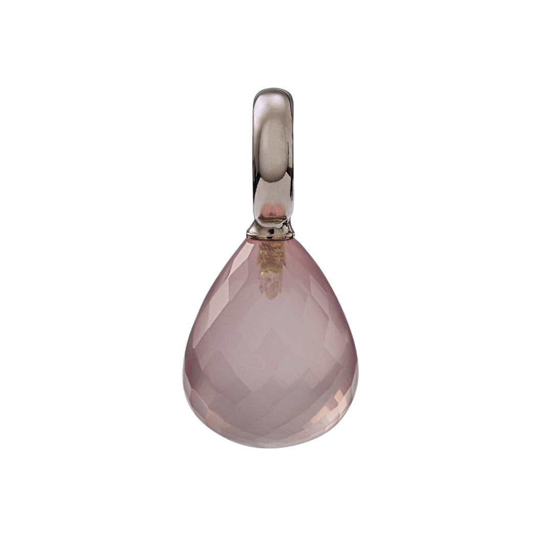 Snoepjes | 14 karaat witgouden hanger met roze rozenkwarts | druppelvormig 12 x 10 mm | met groot oog