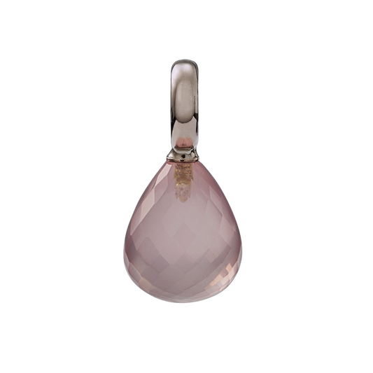 Snoepjes | 14 karaat witgouden hanger met roze rozenkwarts | druppelvormig 12 x 10 mm | met groot oog