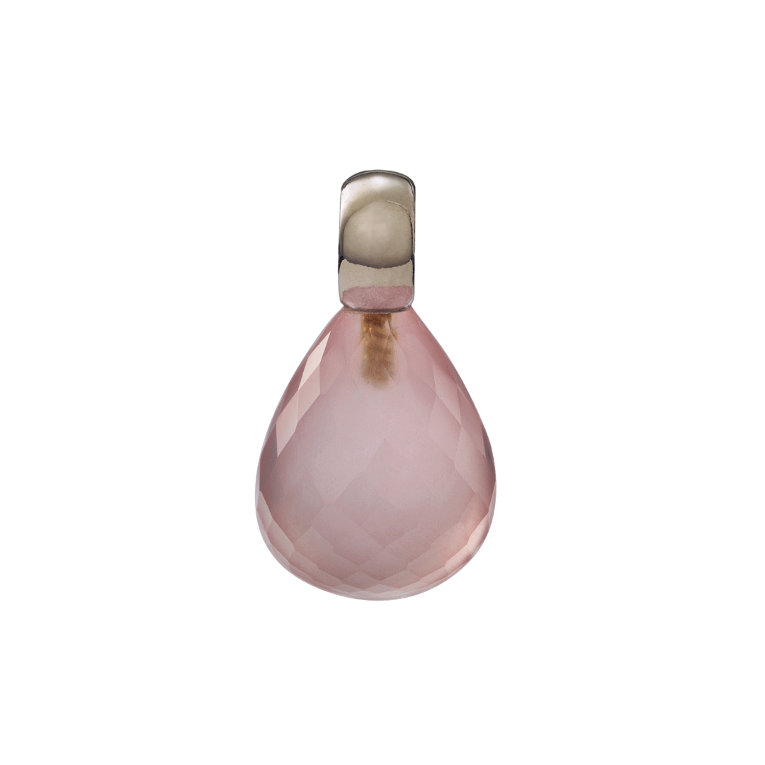 Snoepjes | 14 karaat witgouden hanger met roze rozenkwarts | druppelvormig 12 x 10 mm | met klein oog