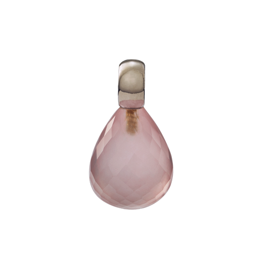 Snoepjes | 14 karaat witgouden hanger met roze rozenkwarts | druppelvormig 12 x 10 mm | met klein oog