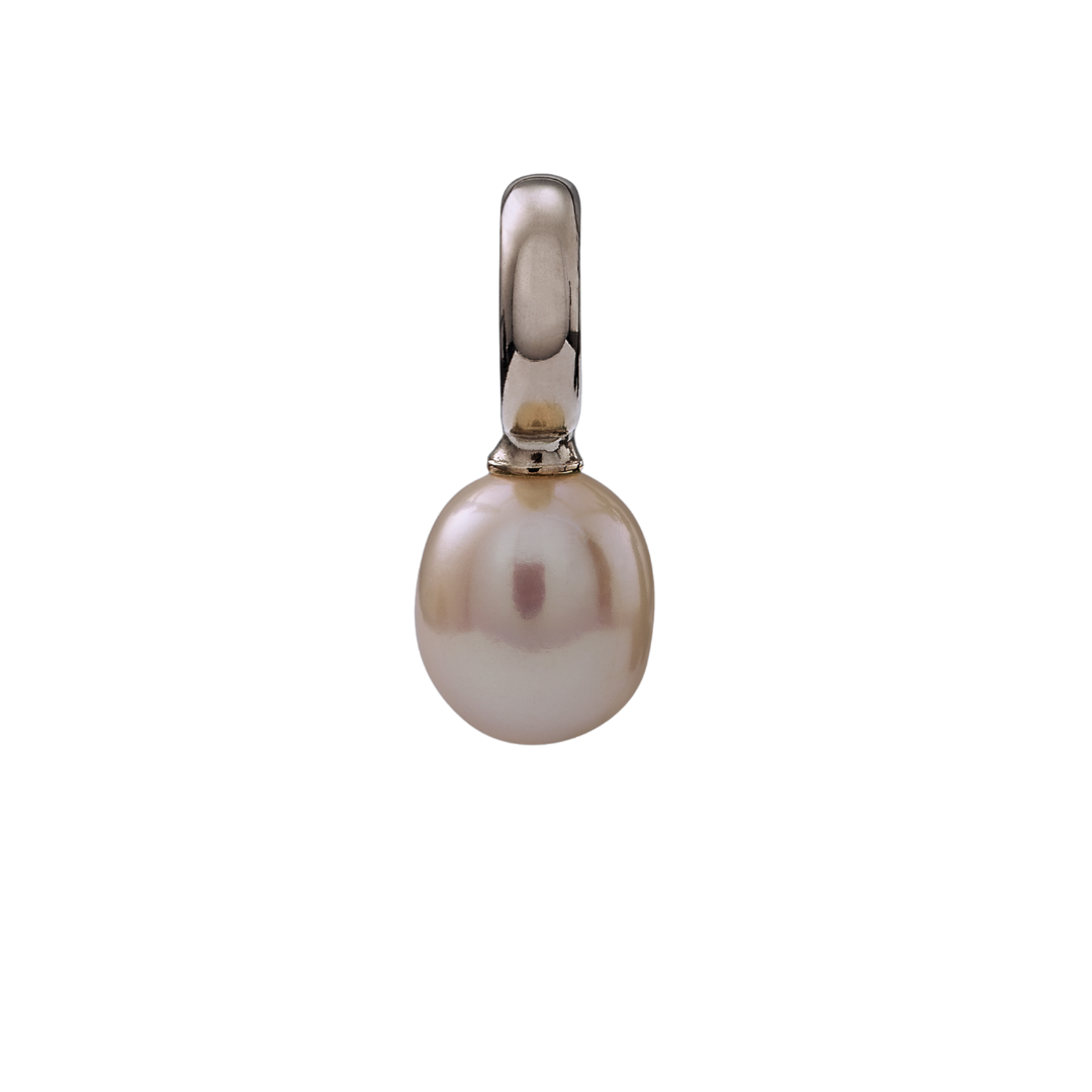 Snoepjes | 14 karaat witgouden hanger met witte zoetwaterparel | druppelvormig 7.5 - 8 mm | met groot oog