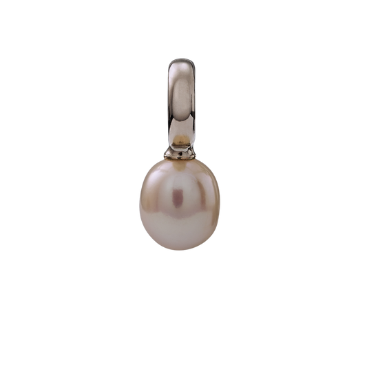 Snoepjes | 14 karaat witgouden hanger met witte zoetwaterparel | druppelvormig 7.5 - 8 mm | met groot oog