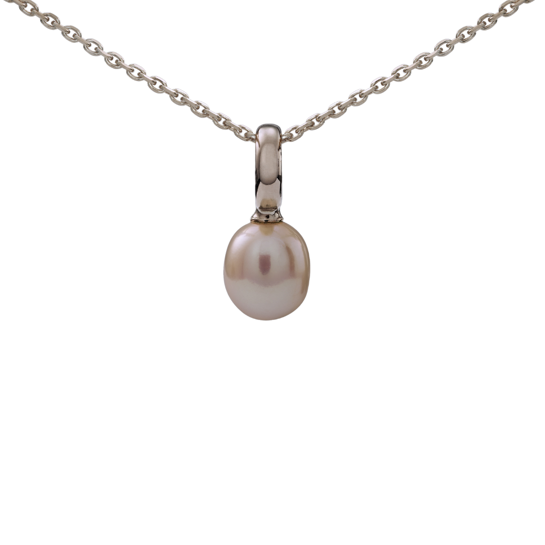 Snoepjes | 14 karaat witgouden hanger met witte zoetwaterparel | druppelvormig 7.5 - 8 mm | met groot oog