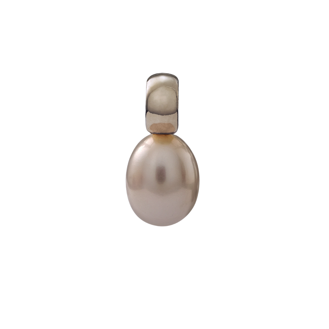 Snoepjes | 14 karaat witgouden hanger met witte zoetwaterparel | druppelvormig 7.5 - 8 mm | met klein oog