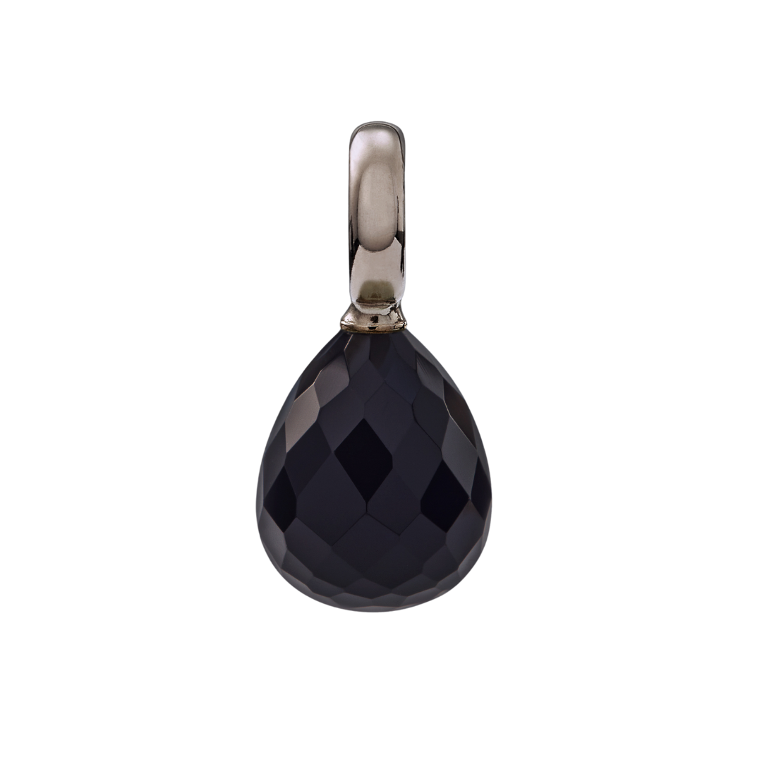 Snoepjes | 14 karaat witgouden hanger met zwarte onyx | druppelvormig 12 x 10 mm | met groot oog