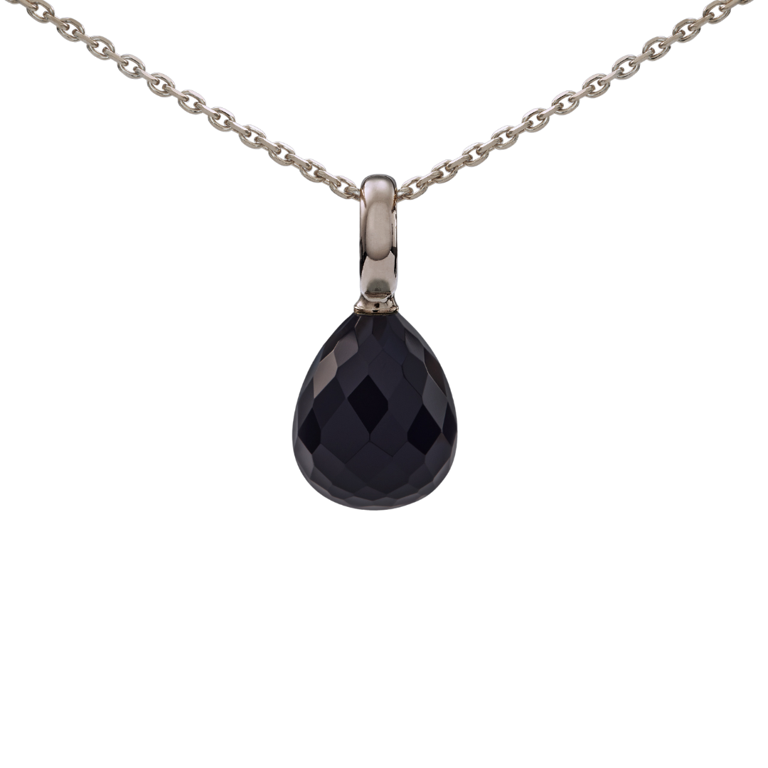 Snoepjes | 14 karaat witgouden hanger met zwarte onyx | druppelvormig 12 x 10 mm | met groot oog