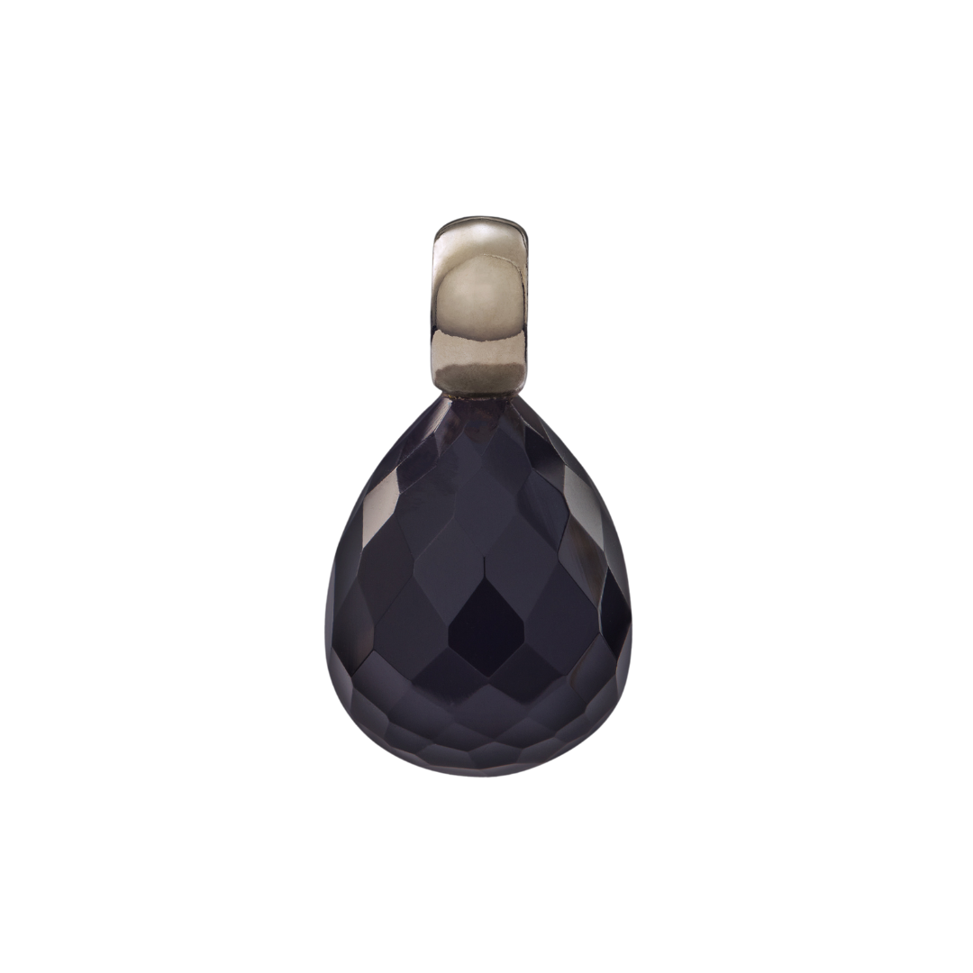 Snoepjes | 14 karaat witgouden hanger met zwarte onyx | druppelvormig 12 x 10 mm | met klein oog