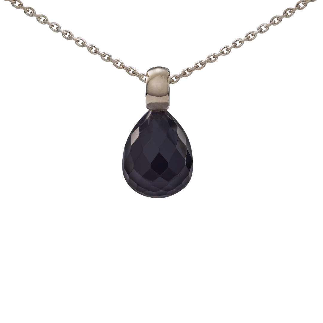 Snoepjes | 14 karaat witgouden hanger met zwarte onyx | druppelvormig 12 x 10 mm | met klein oog
