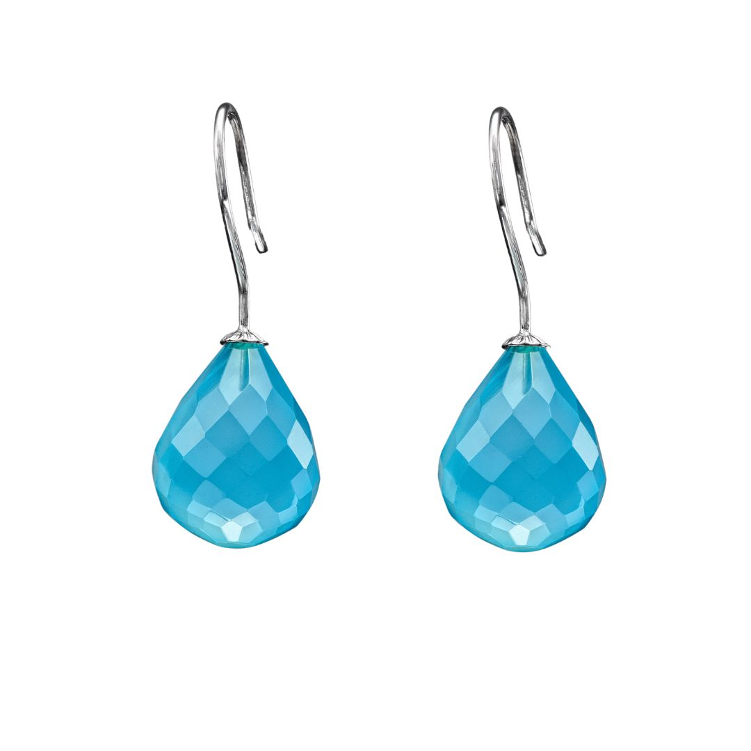 Snoepjes | 14 karaat witgouden oorhangers met blauwe kwarts | druppelvormig 12 x 10 mm