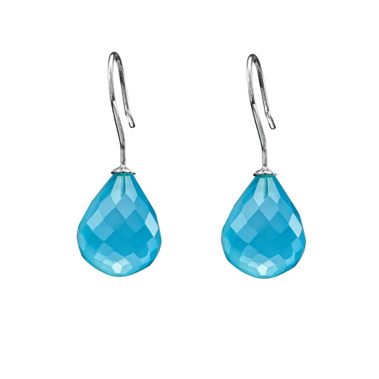 Snoepjes | 14 karaat witgouden oorhangers met blauwe kwarts | druppelvormig 12 x 10 mm