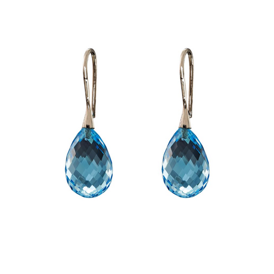 Snoepjes | 14 karaat witgouden oorhangers met blauwe topaas | druppelvormig 15 x 10 mm