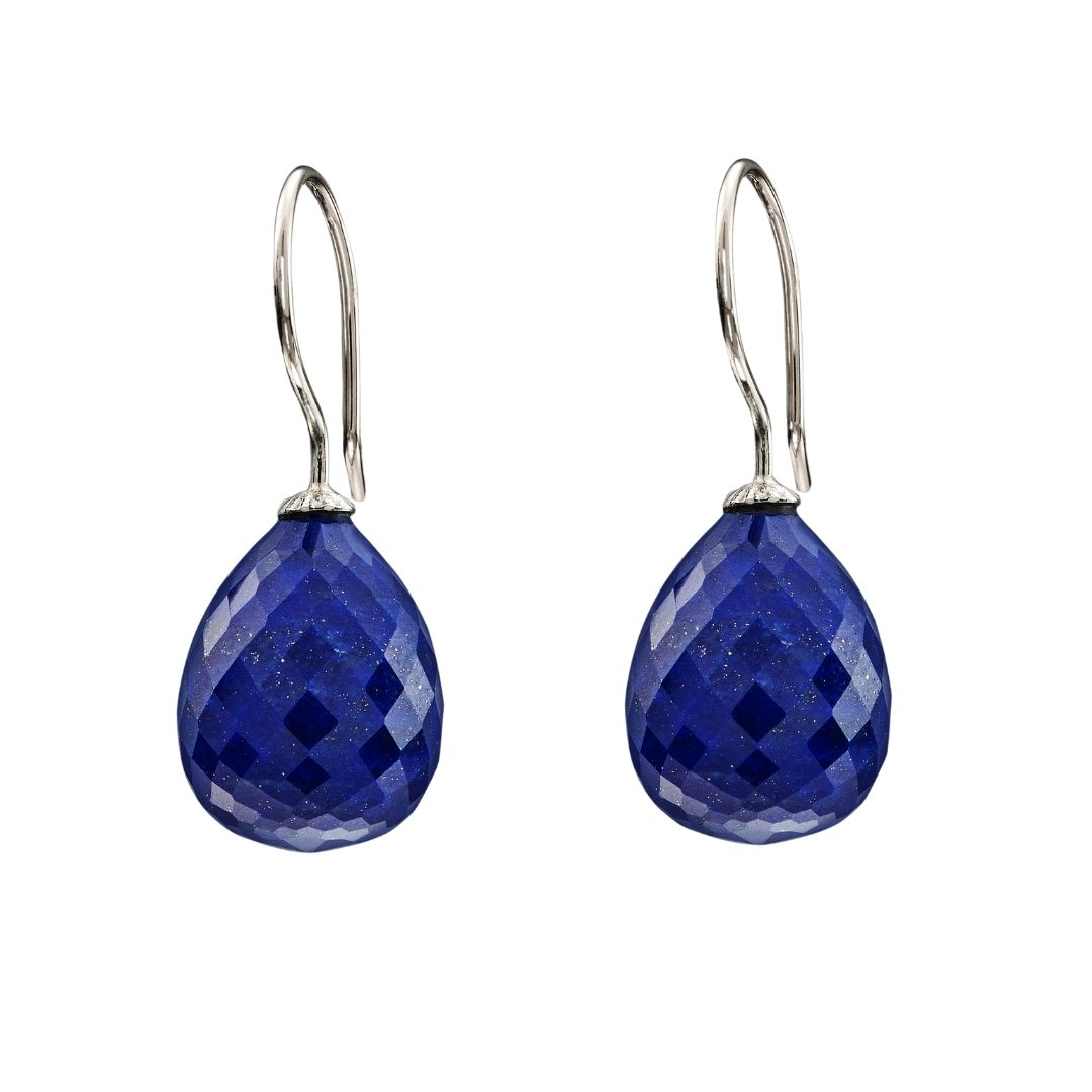 Snoepjes | 14 karaat witgouden oorhangers met donkerblauwe lapis lazuli | druppelvormig 12 x 10 mm