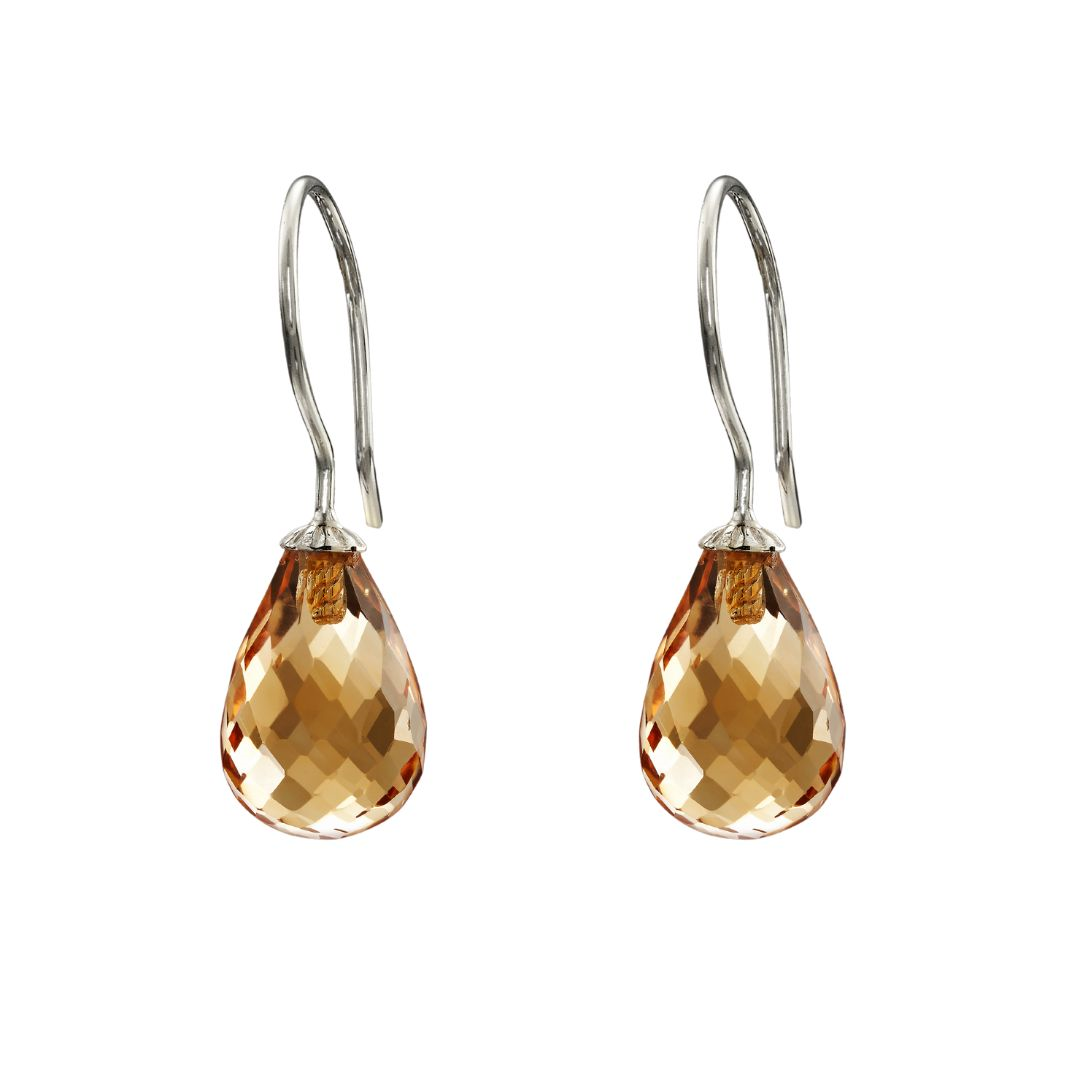 Snoepjes | 14 karaat witgouden oorhangers met gele citrien | druppelvormig 10 x 7 mm