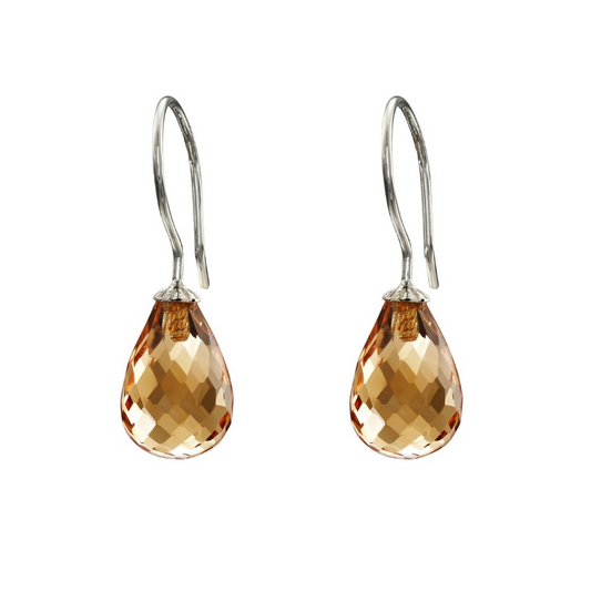 Snoepjes | 14 karaat witgouden oorhangers met gele citrien | druppelvormig 10 x 7 mm