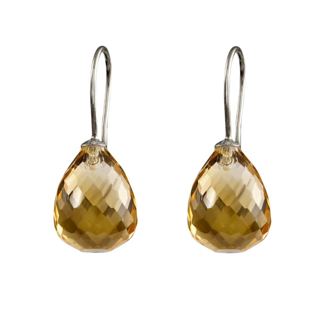 Snoepjes | 14 karaat witgouden oorhangers met gele citrien | druppelvormig 12 x 10 mm