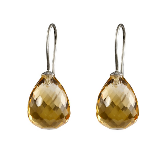 Snoepjes | 14 karaat witgouden oorhangers met gele citrien | druppelvormig 12 x 10 mm